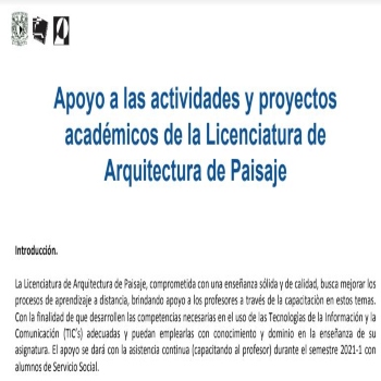 Apoyo a las actividades y proyectos académicos de la Licenciatura de Arquitectura de Paisaje